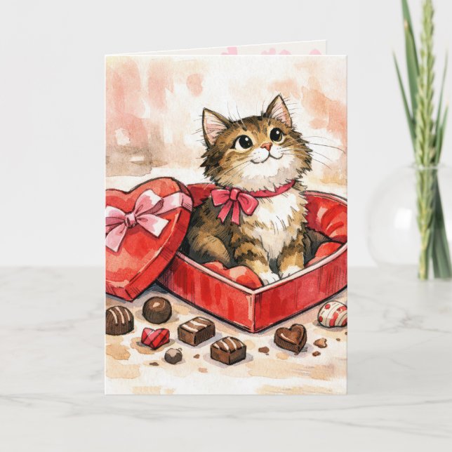 Birthday Kitten Sitting in a Candy Box Card (Front)