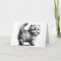 Birthday Kitten Sketch On White