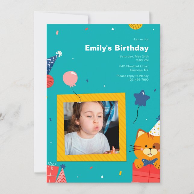 Birthday Kitty Frame Photo Invitation (Front)
