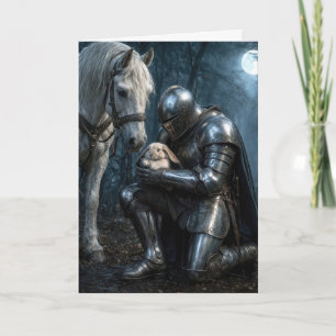 Birthday Knight Holding a Floppy-eared Rabbit Card