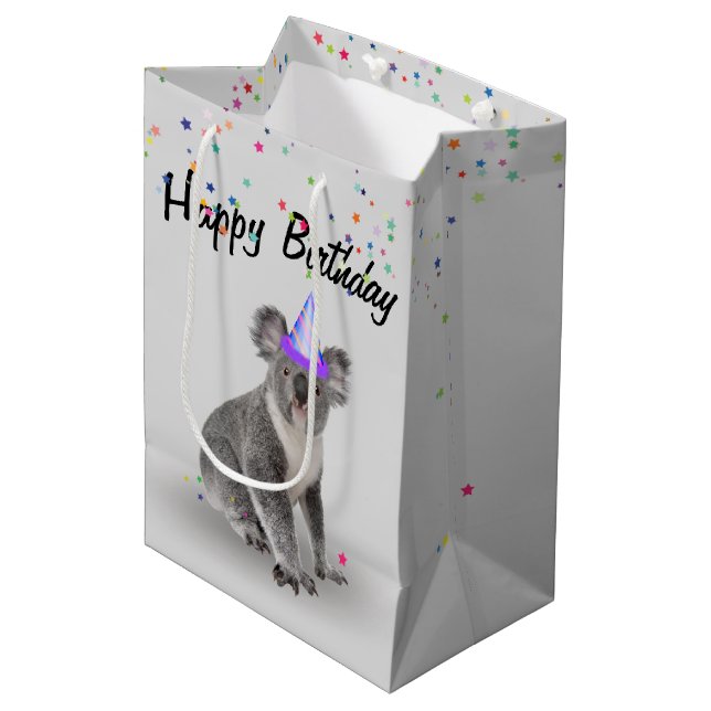 Birthday Koala Bear and Star Confetti    Medium Gift Bag (Front Angled)