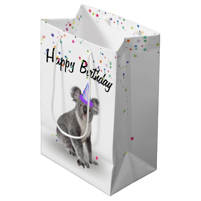 Birthday Koala Bear and Star Confetti   Medium Gift Bag (Front Angled)