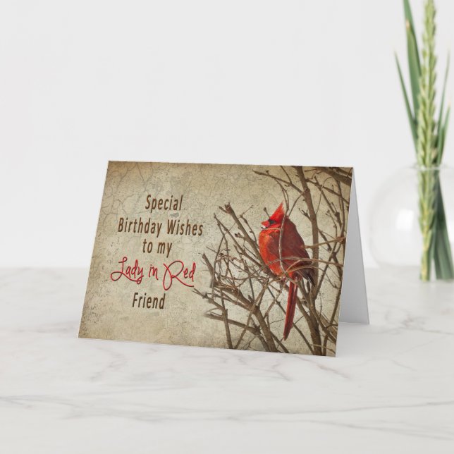 BIRTHDAY - LADY IN RED - CARDINAL/TEXTURES CARD (Front)