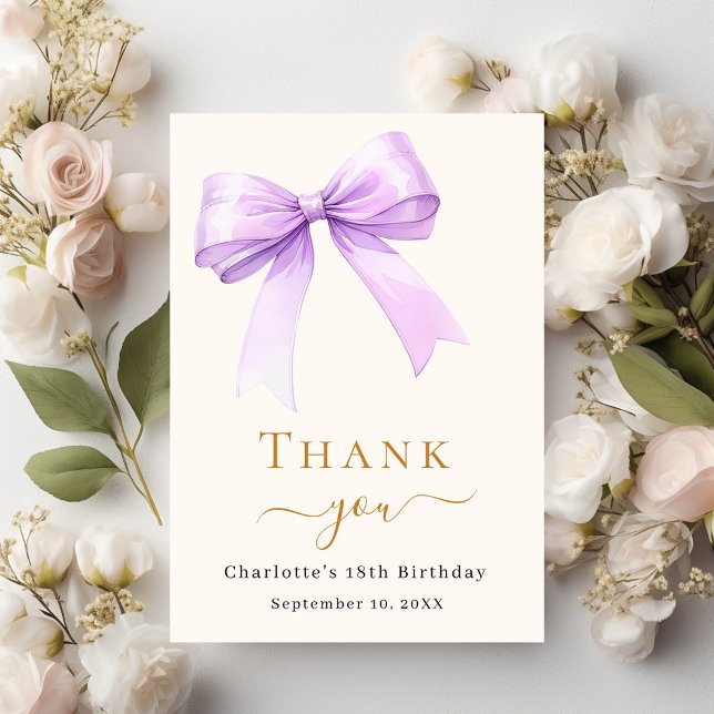 Birthday lavender bow cream  thank you card (Creator Uploaded)