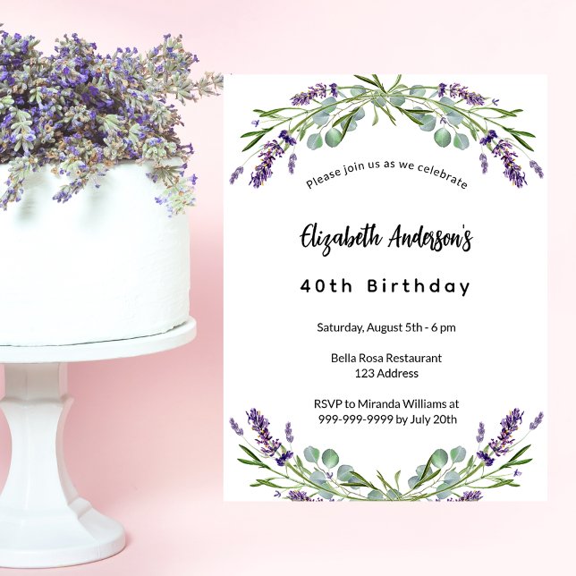 Birthday lavender florals eucalyptus greenery invitation postcard (Creator Uploaded)