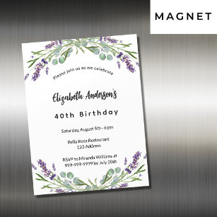 Birthday lavender florals eucalyptus greenery magnetic invitation