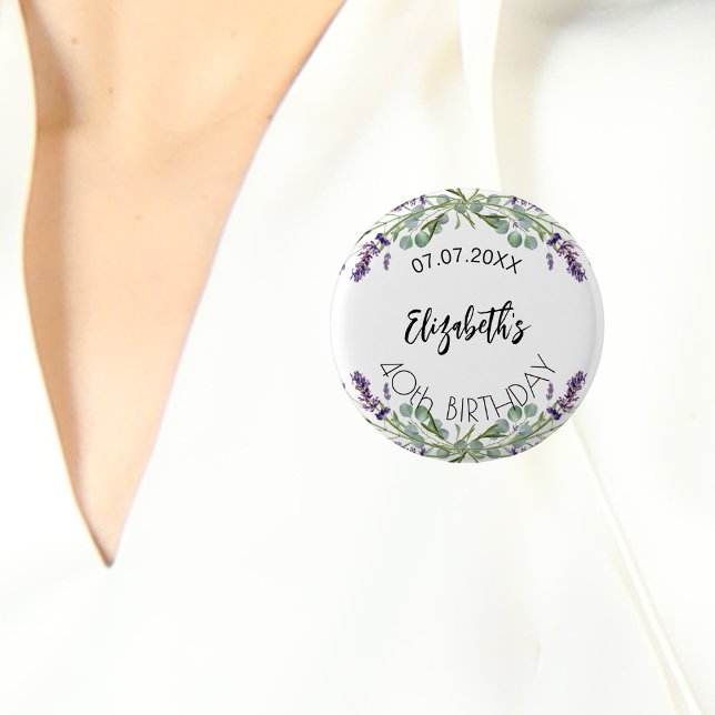 Birthday lavender flowers eucalyptus greenery 3 cm round badge (Creator Uploaded)