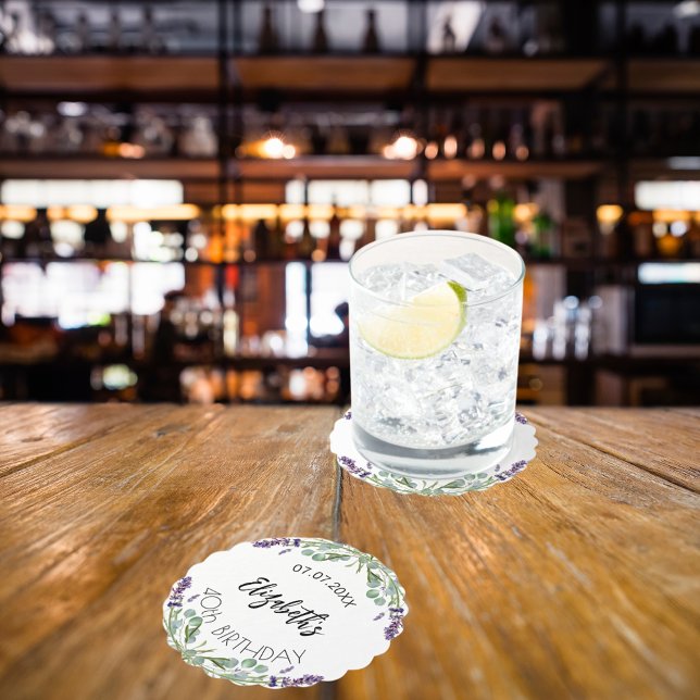 Birthday lavender flowers eucalyptus greenery paper coaster (Creator Uploaded)