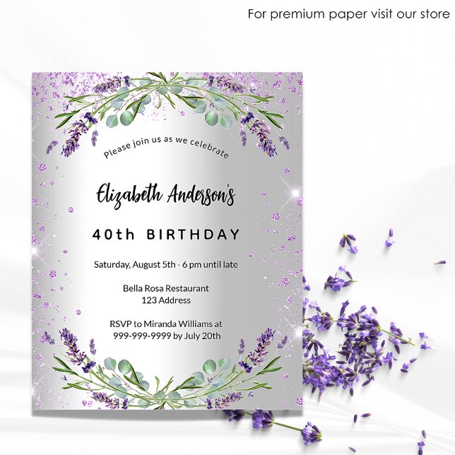 Birthday lavender silver budget invitation (Creator Uploaded)