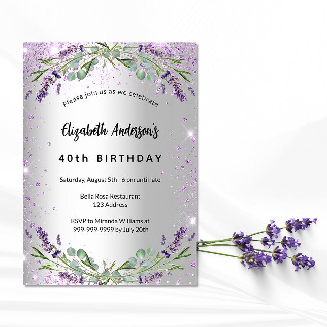 Birthday lavender silver eucalyptus greenery invitation postcard (Creator Uploaded)