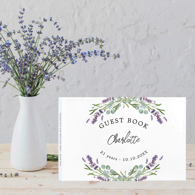 Birthday lavender violet florals eucalyptus guest book (Creator Uploaded)