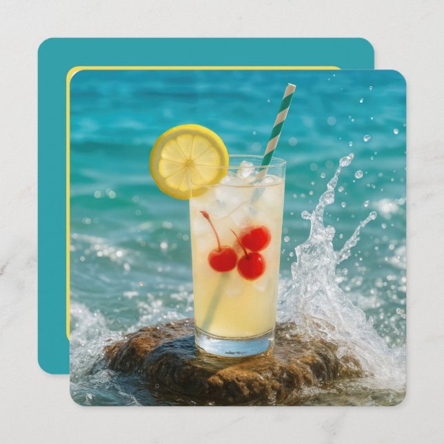 Birthday Lemonade Drink On a Beach Rock Invitation (Front/Back)