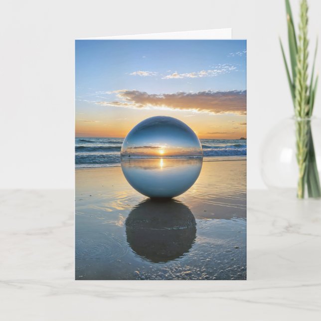 Birthday Lens Ball On Beach Card (Front)