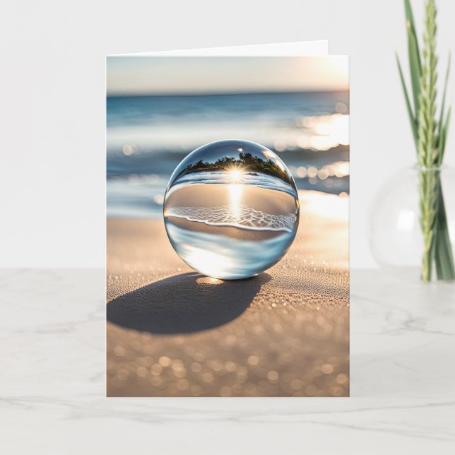 Birthday Lens Ball On Beach Card (Front)