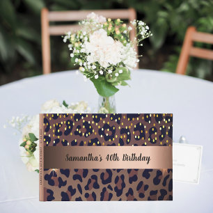 Birthday leopard animal rose gold name guest book