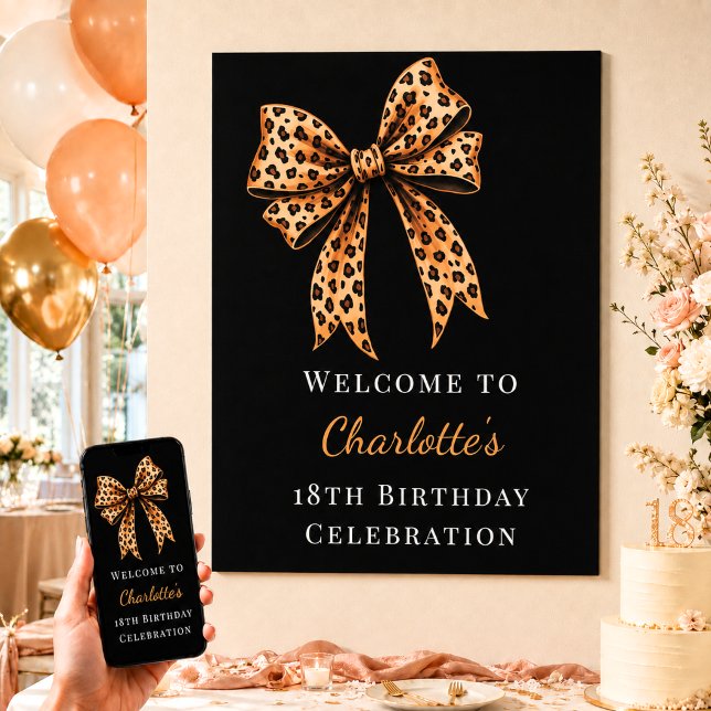 Birthday leopard bow black welcome poster (Creator Uploaded)