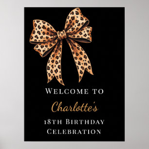 Birthday leopard bow black welcome poster