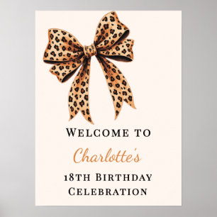 Birthday leopard bow brown cream welcome poster