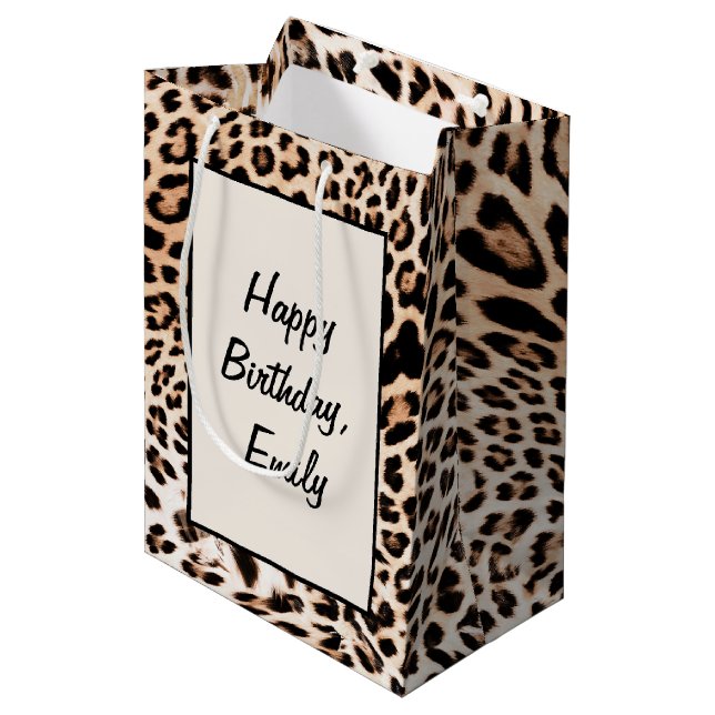 Birthday Leopard Fur Print   Medium Gift Bag (Front Angled)