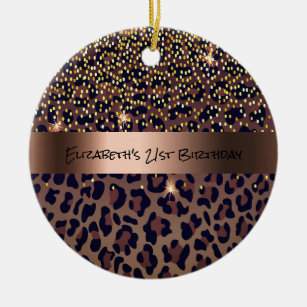 Birthday leopard pattern bronze monogram ceramic tree decoration