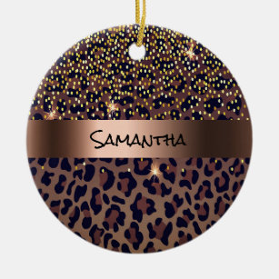Birthday leopard pattern brown black bronze ceramic tree decoration