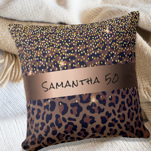 Birthday leopard pattern brown black name age cushion