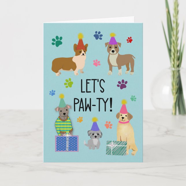 Birthday Let’s Pawty Dogs Card (Front)