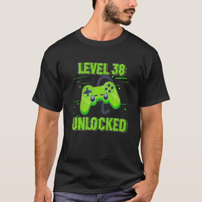Birthday  Level 38 Unlocked Video Games Controller T-Shirt (Front)