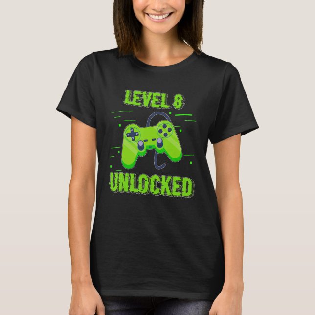 Birthday  Level 8 Unlocked Video Games Controller T-Shirt (Front)