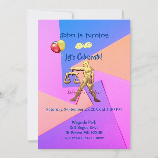 Birthday - Libra (September 23 – October 22)  Invitation (Front)