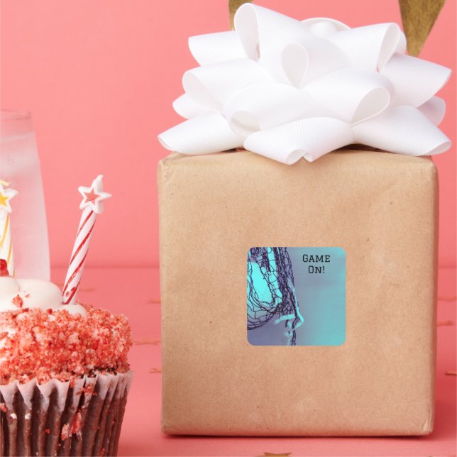  Birthday Light Blue Net & Volleyball  Square Sticker (Party)
