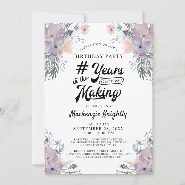 Birthday Lilac Floral # YEARS IN THE MAKING Invitation (Front)