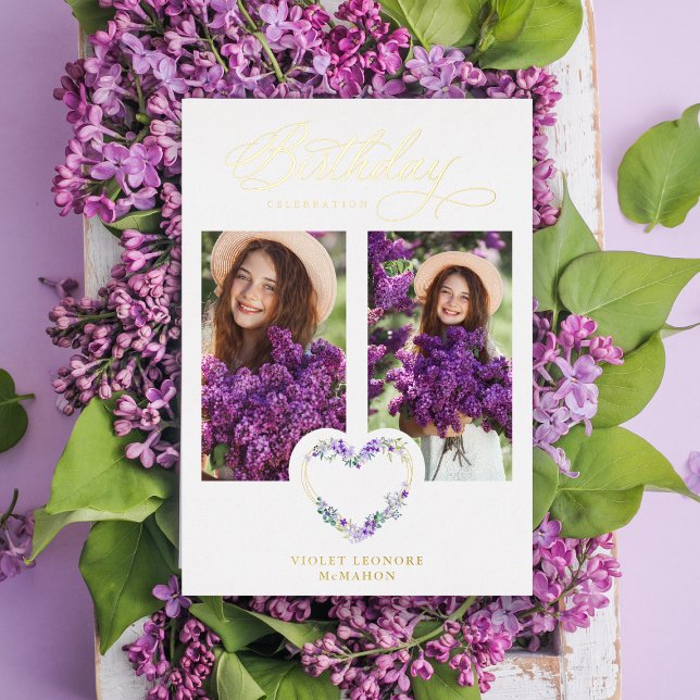 Birthday Lilac Real Gold 2 Photos Floral Heart (Creator Uploaded)