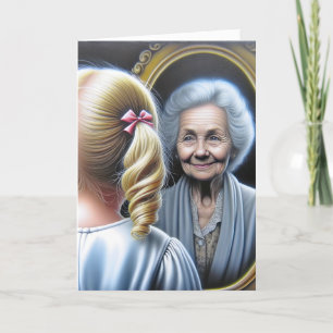 Birthday Little Girl and Old Lady Card