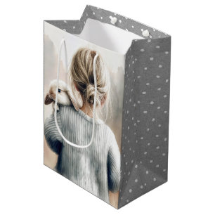 Birthday Little Girl With Pet Rabbit Medium Gift Bag