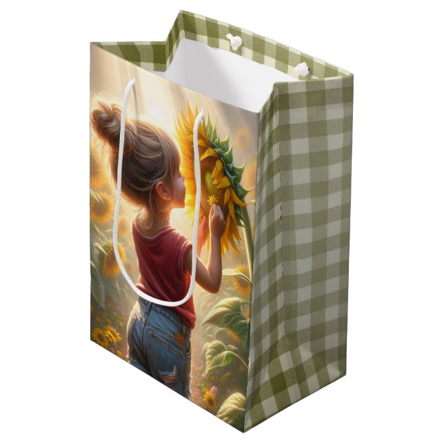 Birthday Little Girl With Sunflower Medium Gift Bag (Front Angled)