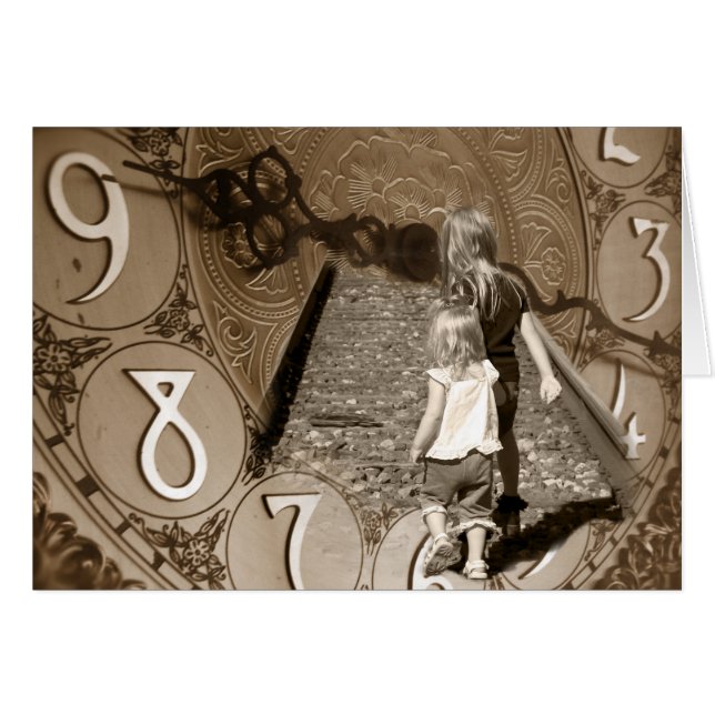 Birthday-little girls on railroad track in clock (Front Horizontal)