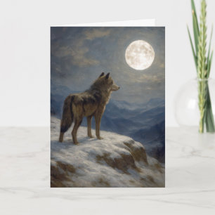 Birthday Lone Wolf on a Mountaintop In Moonlight Card