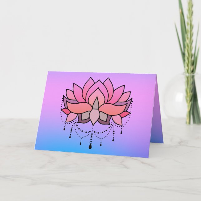 Birthday Lotus Pink Blue Tranquil Motivational Card (Front)