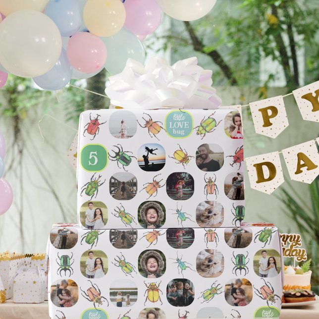 Birthday Lovebugs Photo Collage Wrapping Paper (Creator Uploaded)