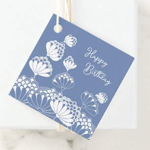 Birthday Lovely white flowers blowing wind CC1280 Favour Tags