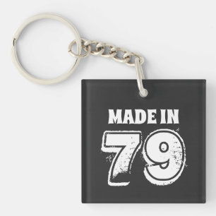 Birthday Made in '79 Typography Black Key Ring