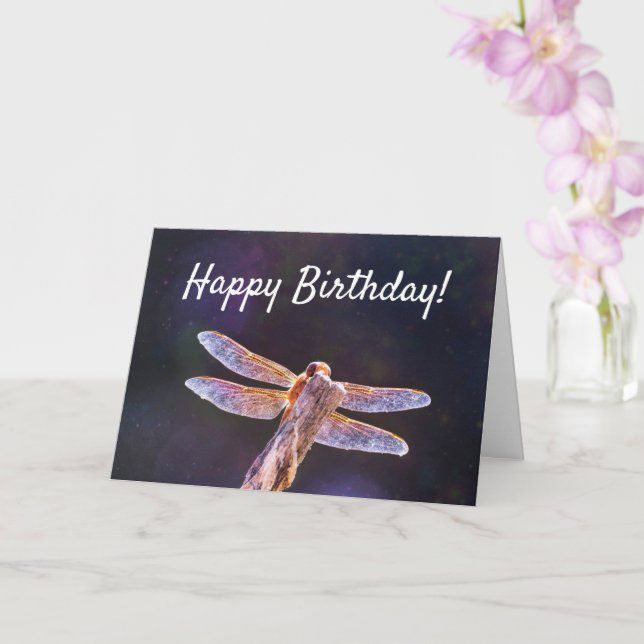 Birthday Magic Dragonfly Nature Happy Birthday Card (Orchid)