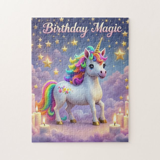 Birthday Magic poster Whimsical unicorn kids party Jigsaw Puzzle (Vertical)