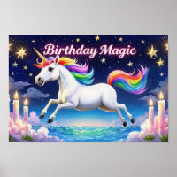 Birthday Magic poster Whimsical unicorn party art