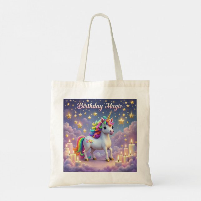 Birthday Magic Whimsical unicorn tote bag rainbow  (Back)