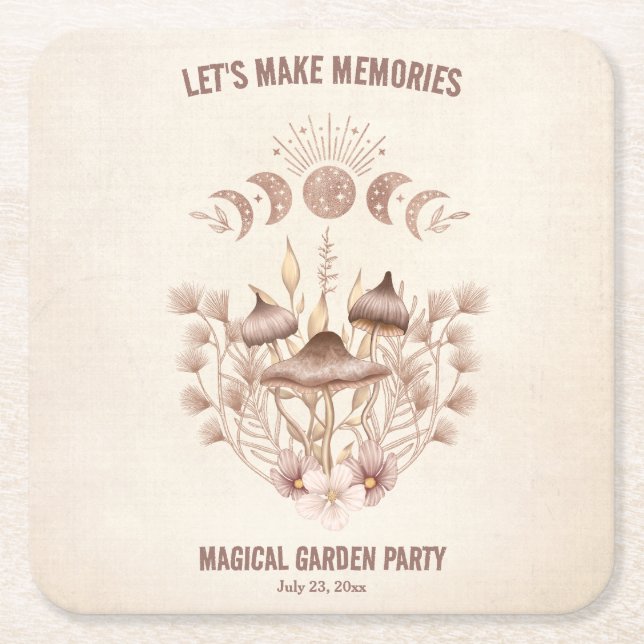 Birthday Magical Moon Phase Celestial Party Square Paper Coaster (Front)