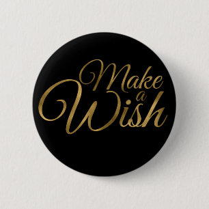 Birthday Make a Wish Black & Gold 6 Cm Round Badge