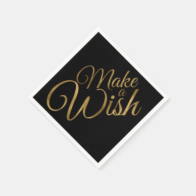 Birthday Make a Wish Black & Gold Napkin (Corner)