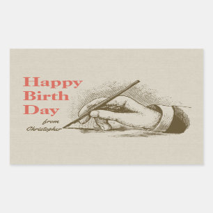 Birthday Male hand holding a fountain pen CC0999 Rectangular Sticker